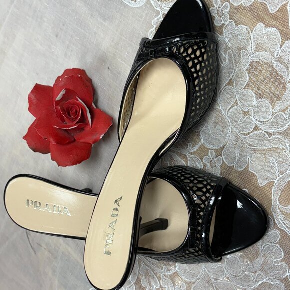 Prada Shoes - PRADA-Women-Black Patent leather cut out-heel Sandals.SZ-5.5